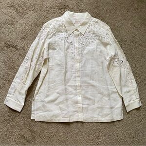 NWT ~ California Style ~ Ivory Long Sleeve Button Down ~ Lace Inserts ~ Size XL